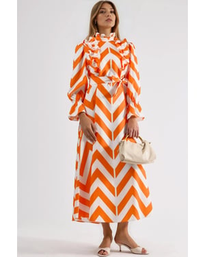 Geometrische Rimpel Maxi Jurk met Halve Turtleneck