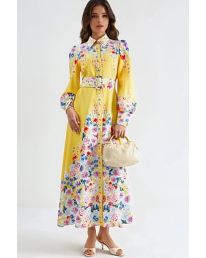 Floral Maxi Jurk met Knopen Sluiting