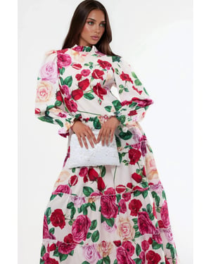 Bloemige Ronde Hals Maxi Jurk