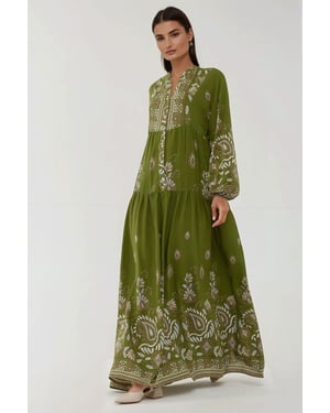 Printed Long Sleeve Viscose Maxi Dress