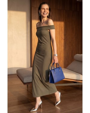 Off-shoulder bodycon maxi-jurk met split