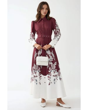 Printed Long Sleeve Maxi Dress with Belt