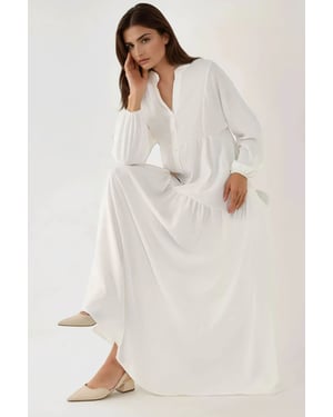 Gestructureerde V-hals Maxi-jurk met knoopdetails
