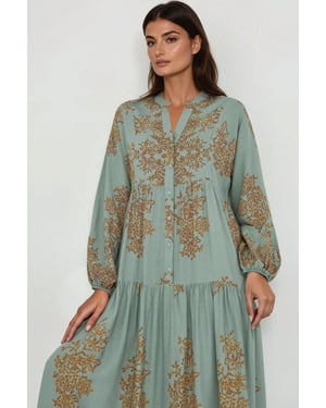 Geprinte Viscose Maxi-jurk met Hemd-kraag