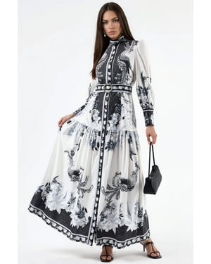 Bloemen Maxi Jurk met Overhemdkraag en Riem