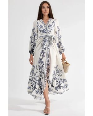 Florale Maxi Jurk met V-hals en Strikdetail