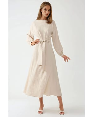 Gestructureerde Maxi Jurk met Ronde Hals