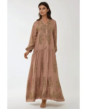 Geprinte Viscose Maxi Jurk met Blousekraag