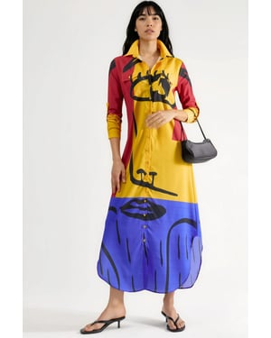 Abstracte Print Maxi Jurk met Knoopsluiting