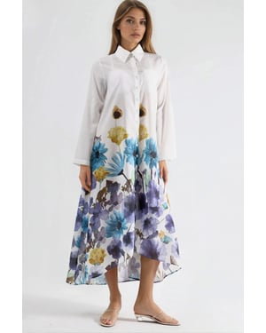 Bloemen Maxi Jurk met Hemd Kraag en Knopen Sluiting