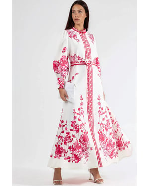 Floral Lange Mouw Giethoorns Maxi Jurk met Mandarin Kraag