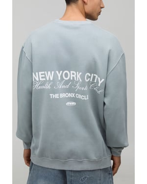 Washed Grey Oversized New York Print Sweatshirt