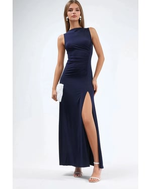 Geplooide Sandy Maxi Jurk met Splitdetail