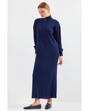 Textured Knit Dress met Halve Col en Rits