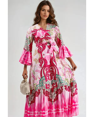 Rimpelige Paisley V-hals Maxi Jurk