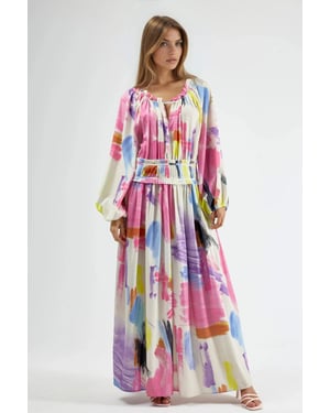 Abstract Print Drapeerkleed met Ceintuur