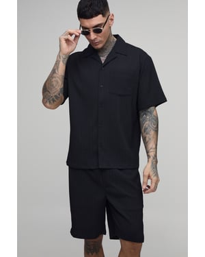 Tall Textured Pleated Oversized Shirt & Short Set