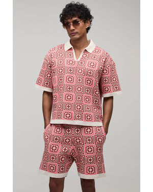 Oversized Boxy Crochet Square Knitted Polo and Short Set
