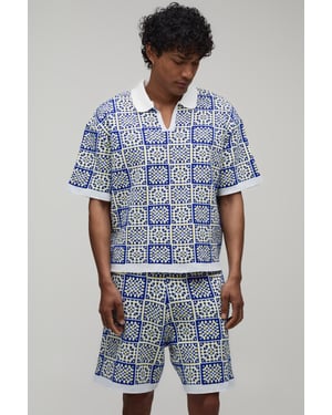 Oversized Boxy Crochet Square Knitted Polo and Short Set