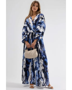 Abstracte Spleet Maxi Jurk met V-hals