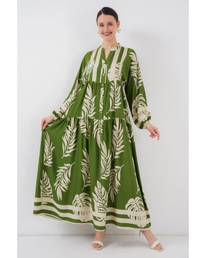 Geprinte V-hals Maxi-jurk