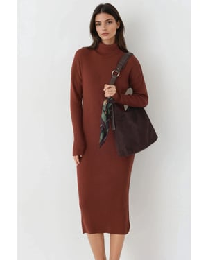 Geribbelde Coltrui Bodycon Brei Jurk