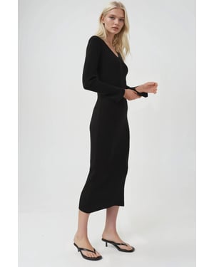 V-Neck Textured Maxi Knit Dress with Slit