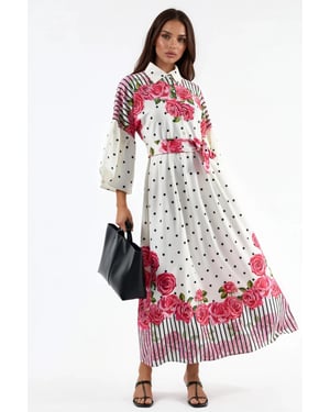 Bloemen Maxi Jurk met Hemdkraag en Knopen Sluiting