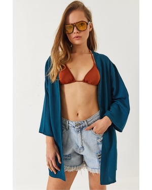 Viscose-linneblandning kimono