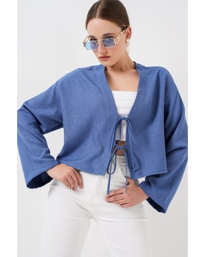 Viskosmix V-ringad långärmad kimono med bindsnöre