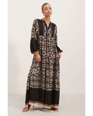 Geprinte V-hals Maxi-jurk
