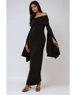 Exclusieve Aangepaste Off Shoulder Bodycon Maxi Jurk met Split