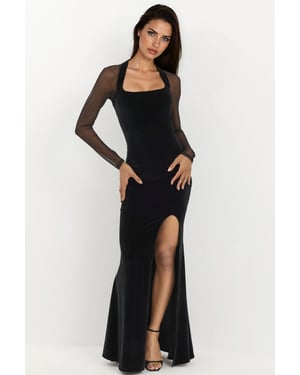Velvet Bodycon Evening Dress with Long Sleeves