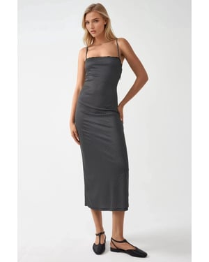 Vierkante Kraag Geprinte Maxi-jurk met Kantdetails