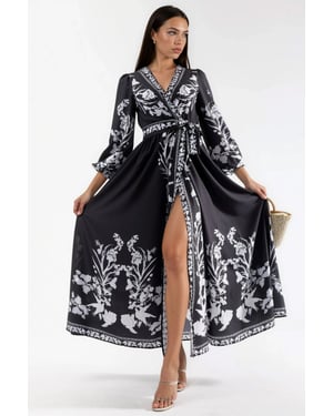 Florale Maxi Jurk met V-hals en Strikdetail