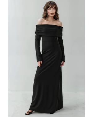 Off-shoulder maxi jurk met split