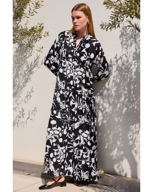 Geprinte V-Hals Maxi Jurk