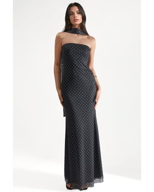 Polka Dot Offshoulder Maxiklänning med Scarf Detalj
