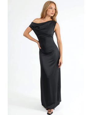 Asymmetrische Kraag Bodycon Satijnen Maxi Jurk