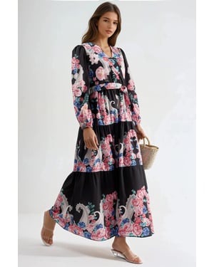 Bloemen V-hals Maxi Jurk met Strik Detail
