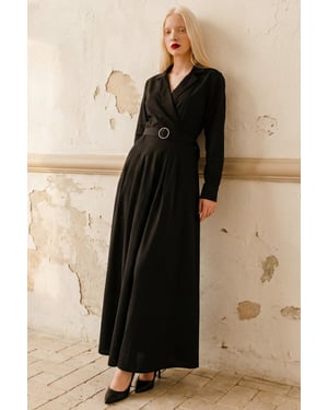 Geknoopte Maxi Jurk met Lange Mouwen