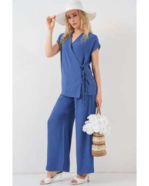 V-hals Textuur Twee-delige Co-ord Set