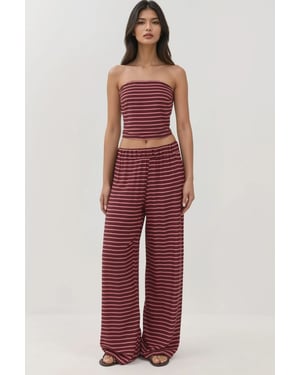 Randig Off-Shoulder Topp & Byxor Tvådelad Set