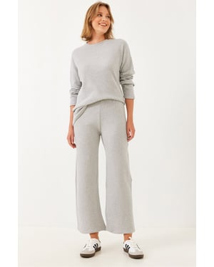 Ribbad Texturerad Crew Neck Tröja och Byxset