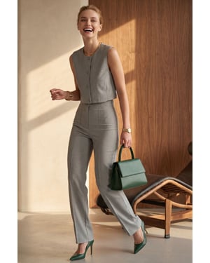 Crew Neck Crop Vest & High Waist Pants Two-Piece Set