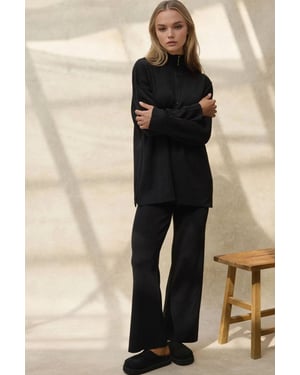 Hoge Taille Gebreide Set met Rits Kraag