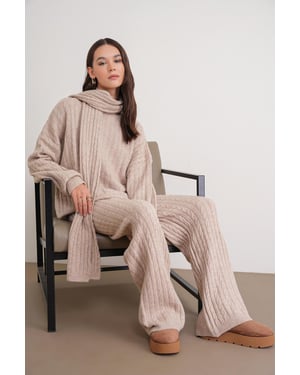 Oversized Hårfläta Mönstrad Stickad Ko-Ord Set