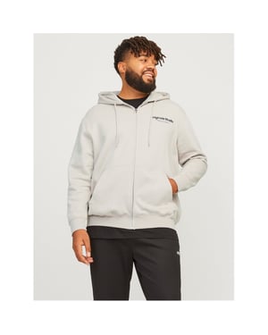 Men's Jack and Jones Vester Hooded Ribbed Cuff Lettering Sweat Jacket in Moonbeam