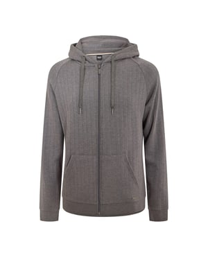 Men's Boss Heritage Hooded Ribbed Cuff Sweat Jacket with Drawstring in Medium Grey