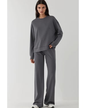 Modal Touch Basic Sweatshirt & Wide Leg Pants Two-Piece Coord Set